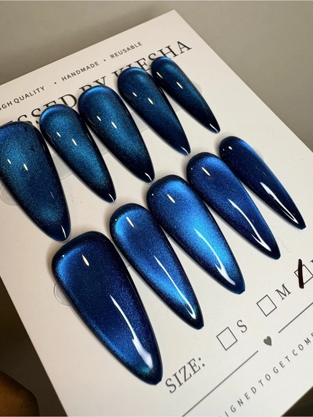 Stiletto Press-On Nails in Shimmering Navy Blue